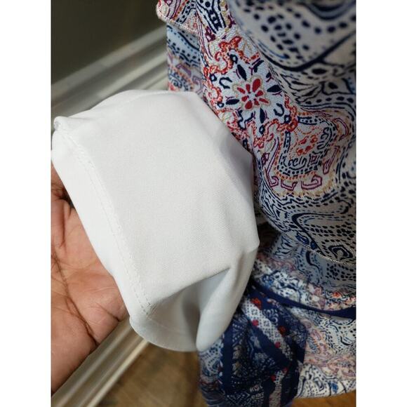 Maurices Dress Women Size X-L Blue Pink Boho Cold Shoulder Wrap Midi Belted - Picture 14 of 16